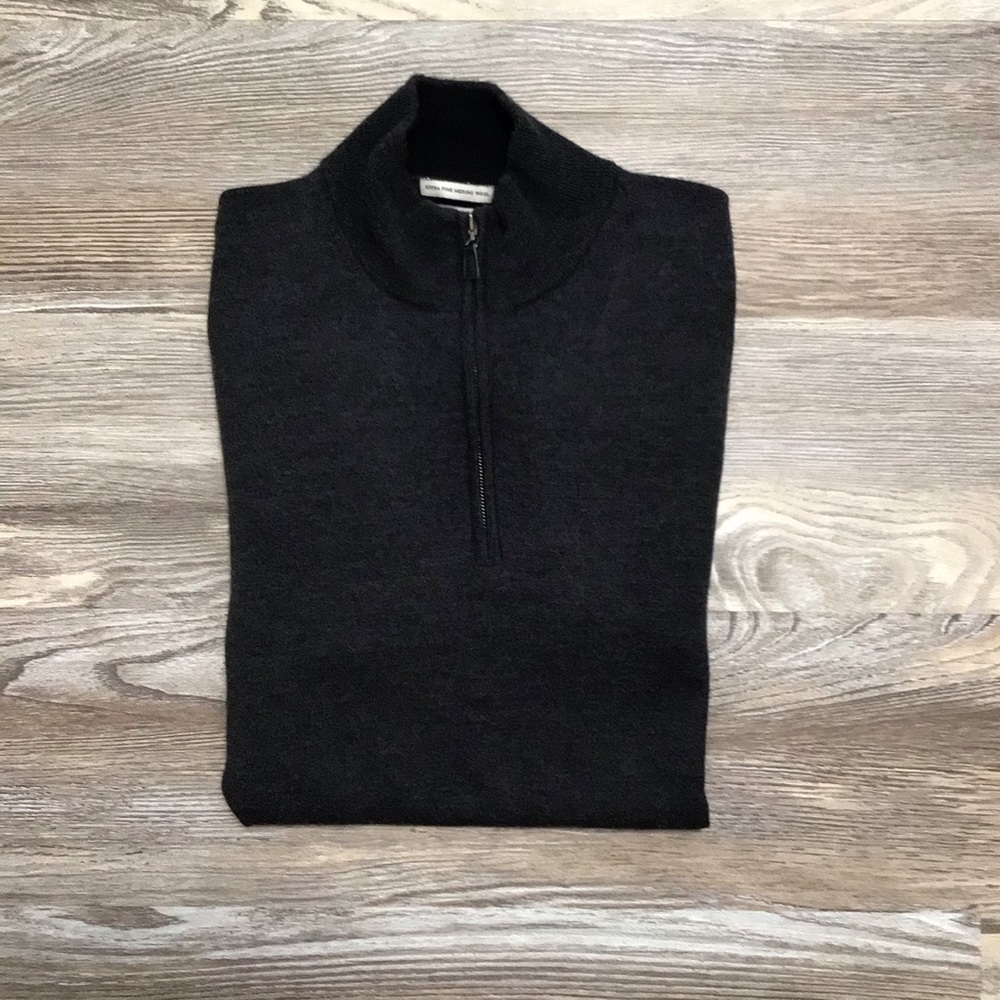 Joseph Abboud Gray 1/4 Zip Mock Neck Wool Sweater Large